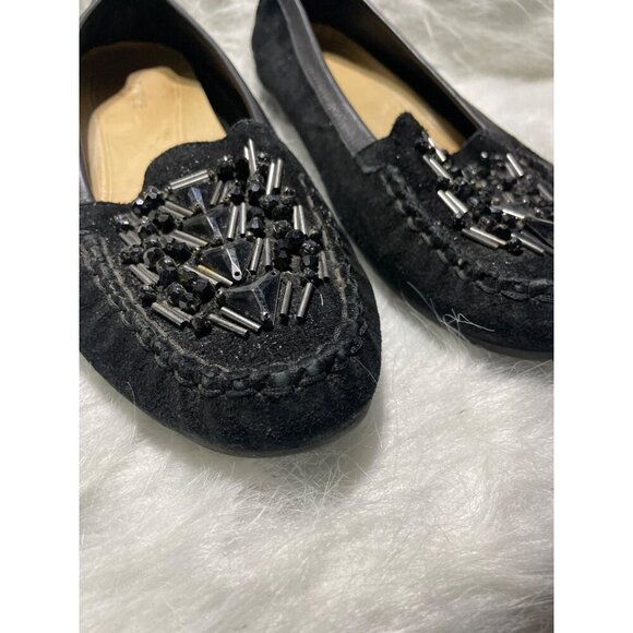 Nature Beaded Black Suede Slip-On Loafers With Leather Trim & Cushioned Insole 7 - Picture 2 of 8